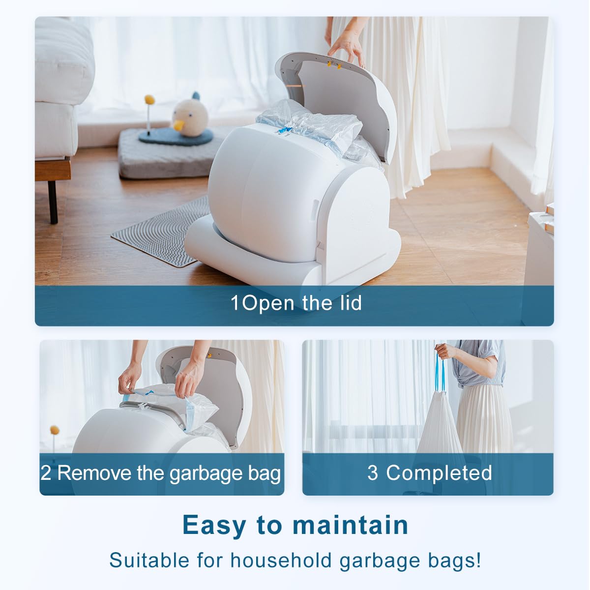 Megonia Litière Autonettoyante Chat Automatique: 2.4GHz WiFi Con App Contrôle à Distance 65L Grande Capacité Anti-Pincement/Fuites/Odeur pour Famille