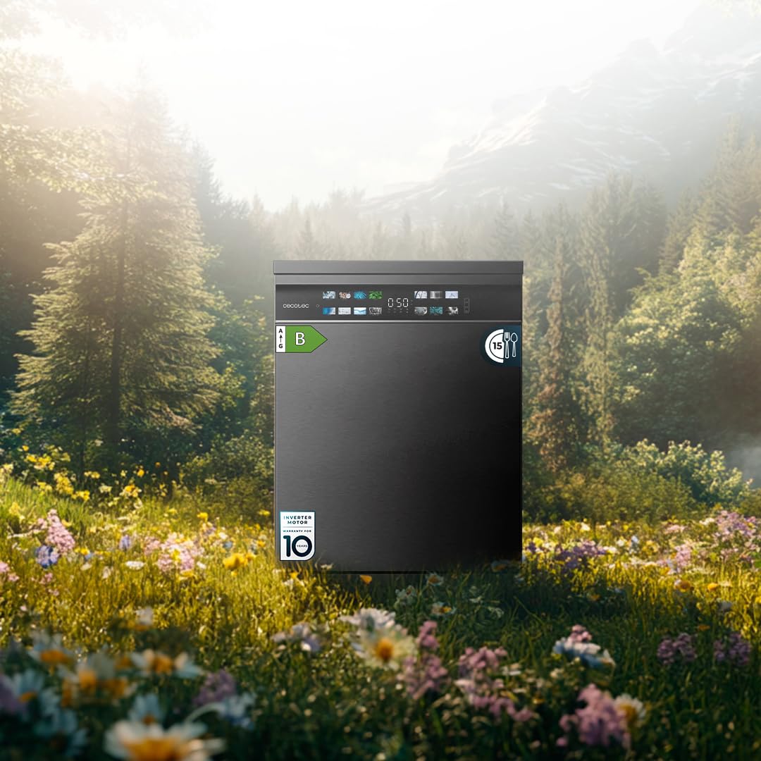 Cecotec Lave-vaisselle 60cm Bolero Aguazero 6700 Dark B Lave-vaisselle foncé, 15 couverts, Classe B, Moteur Inverter Plus, O2 Dry, Lavage Double Zone,