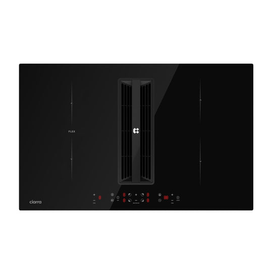 CIARRA One Plaque à Induction et Hotte Intégrée-4 Foyers-83cm-7000W-9 Niveaux de Puissante-500m³/h-Flex zone-Boost-4 Vitesses-Filtration Multiple-Tactile-Verrouillage Enfant