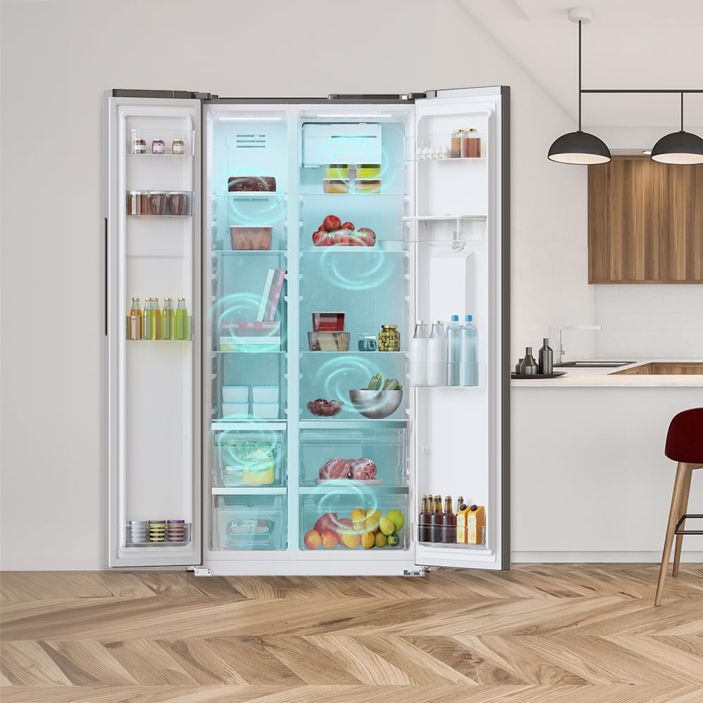 Cecotec Réfrigérateur Américain de 559 Litres Bolero CoolMarket SBS 562 Dark D. 177 cm de Hauteur et 90 cm de Largeur, Classe D, Système Multi Air Flow, No Frost Total, Moteur Inverter Plus