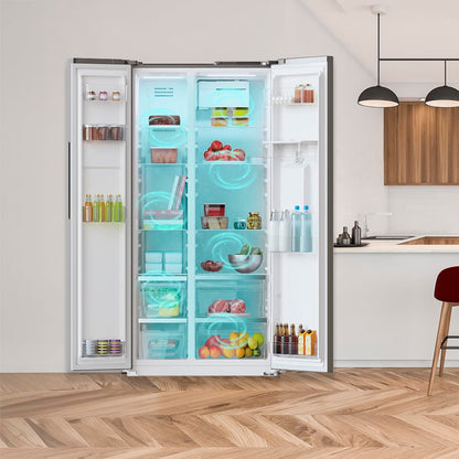 Cecotec Réfrigérateur Américain de 559 Litres Bolero CoolMarket SBS 562 Dark D. 177 cm de Hauteur et 90 cm de Largeur, Classe D, Système Multi Air Flow, No Frost Total, Moteur Inverter Plus