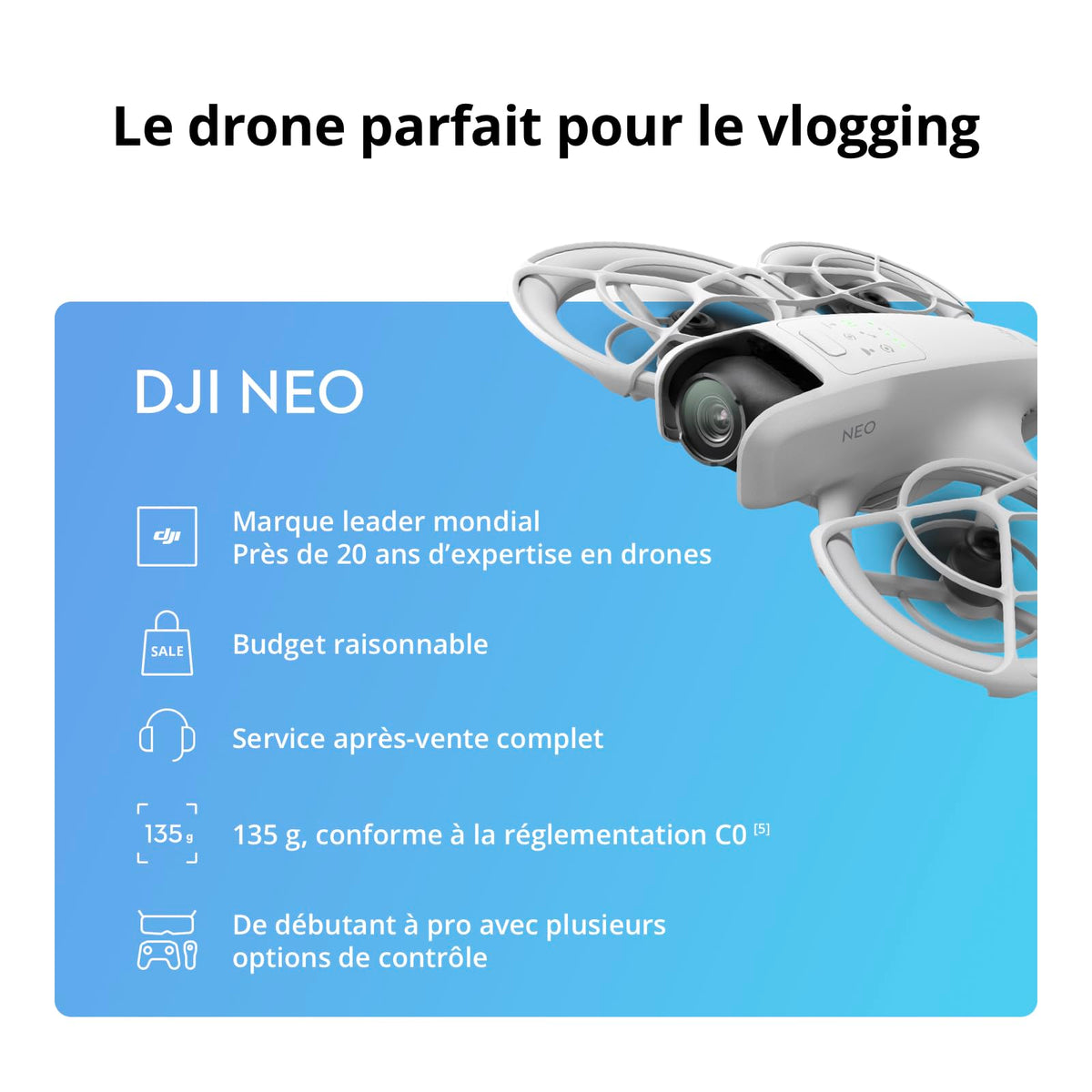 Bundle Fly More DJI Neo, Mini Drone avec Caméra 4K UHD pour Adultes, Drone Suiveur qui Vole Seul de 135 g, Décollage du Creux de la Main, Suivi de Suj