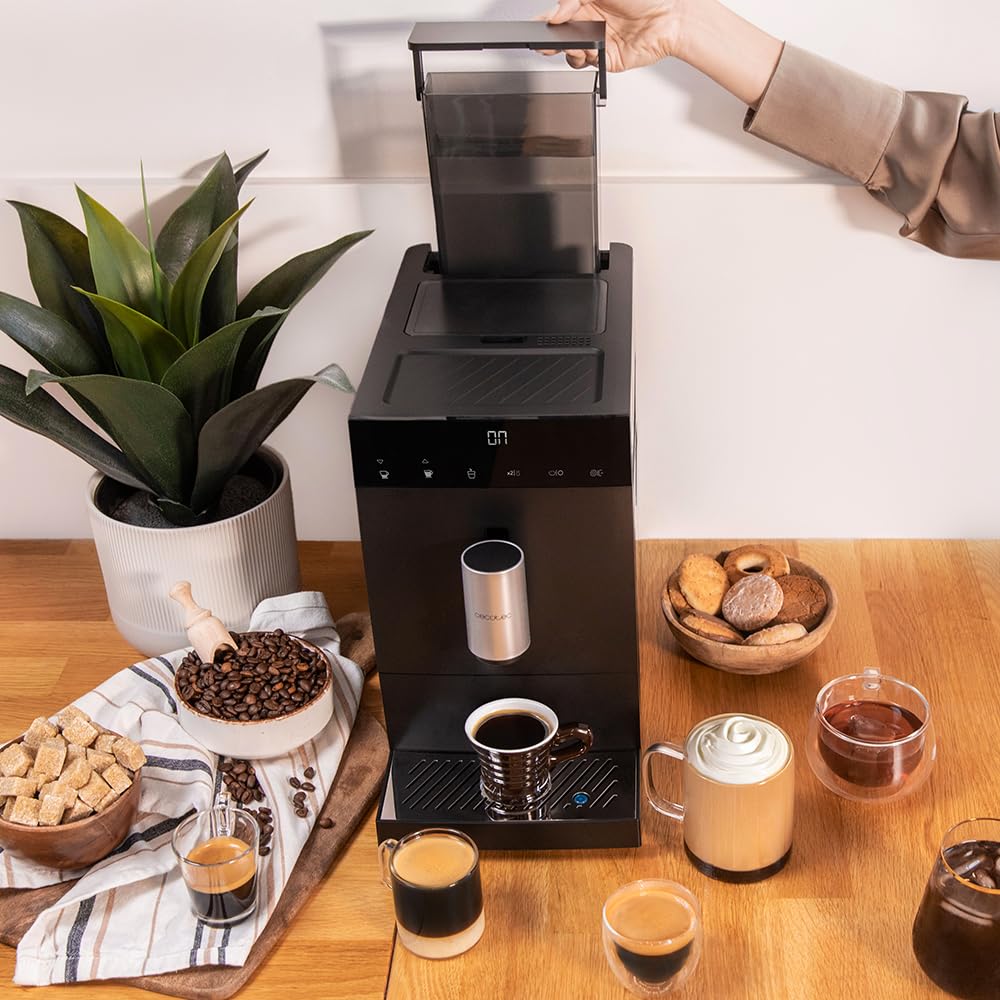 Cecotec Cafetière Superautomatique Compacte Cremmaet Compact. 1350 W, 19 Bars, Système de Chauffage par Thermobloc, Réservoir de 150 g de Café avec Moulin Intégré et 1,1 L, Nettoyage Automatique