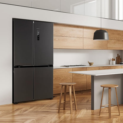 Cecotec American Refrigerator 4 Doors Dark 490 L CoolMarket 4D 490 Dark E. 183 cm High, 91 cm Wide, Low Power Consumption, Inverter Plus Engine, Fast Cooling and Fast Freezing, Total NoFrost