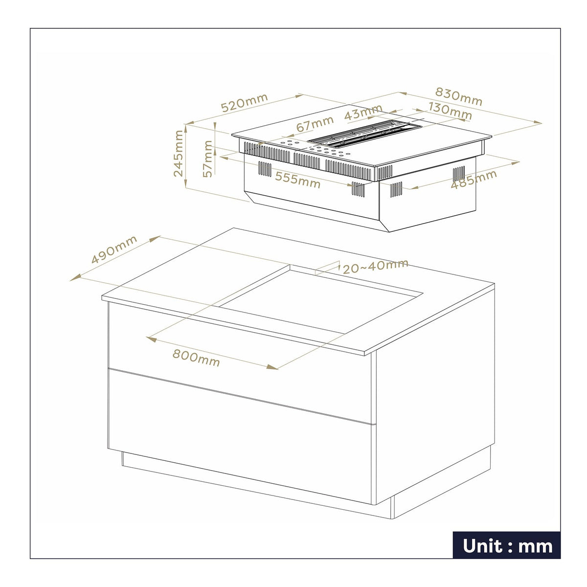 CIARRA One Plaque à Induction et Hotte Intégrée-4 Foyers-83cm-7000W-9 Niveaux de Puissante-500m³/h-Flex zone-Boost-4 Vitesses-Filtration Multiple-Tactile-Verrouillage Enfant