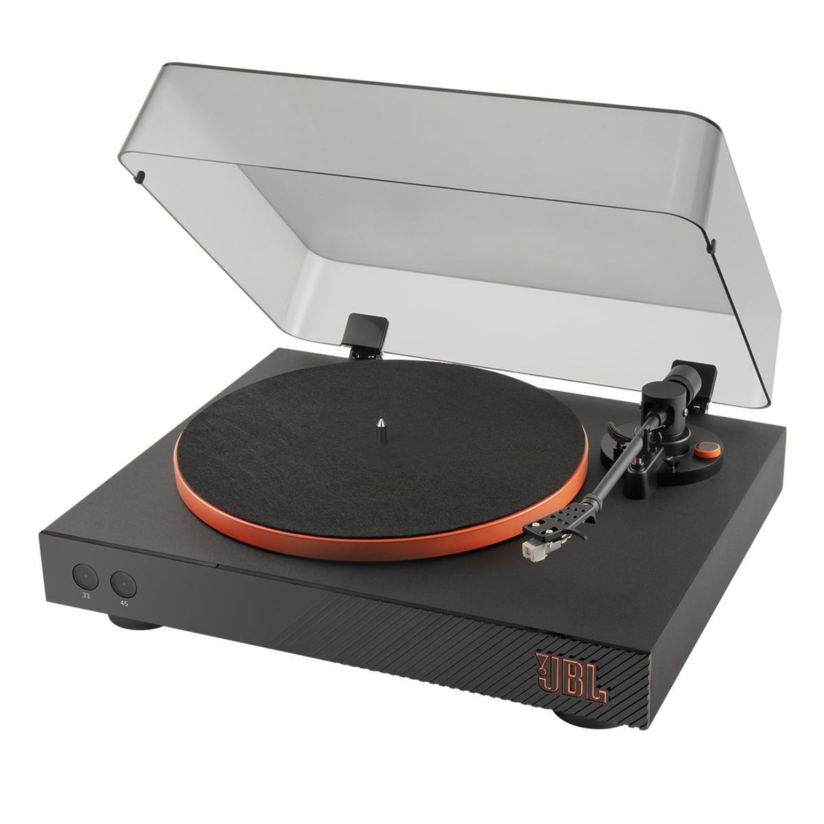JBL Spinner BT, Platine Bluetooth avec AptX-HD, design dynamique, porte-cellule amovible, plateau en aluminium et entraînement par courroie, cellule magnétique mobile préinstallée, noir et orange