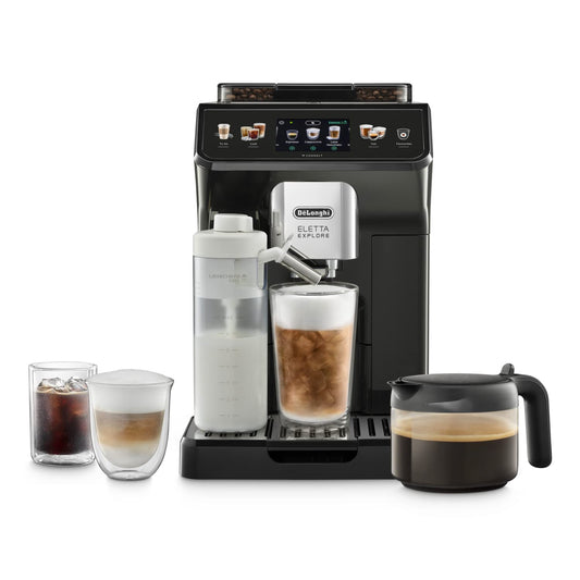 De'Longhi Eletta Explore Cold Brew ECAM452.67.G, Machine à Café Barista avec LatteCrema Hot and Cool, Machine à Espresso, Machine à Café Automatique, Extraction Froide, Pot à Café Inclus, Gris Foncé