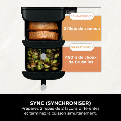Ninja Double Stack Air-Fryer, Friteuse verticale sans huile à 2 tiroirs, 4 niveaux cuisson, 2 tiroirs et 2 grilles, design compact, capacité de 7,6L, 6 fonctions de Cuisson, 6 portions, gris SL300EU