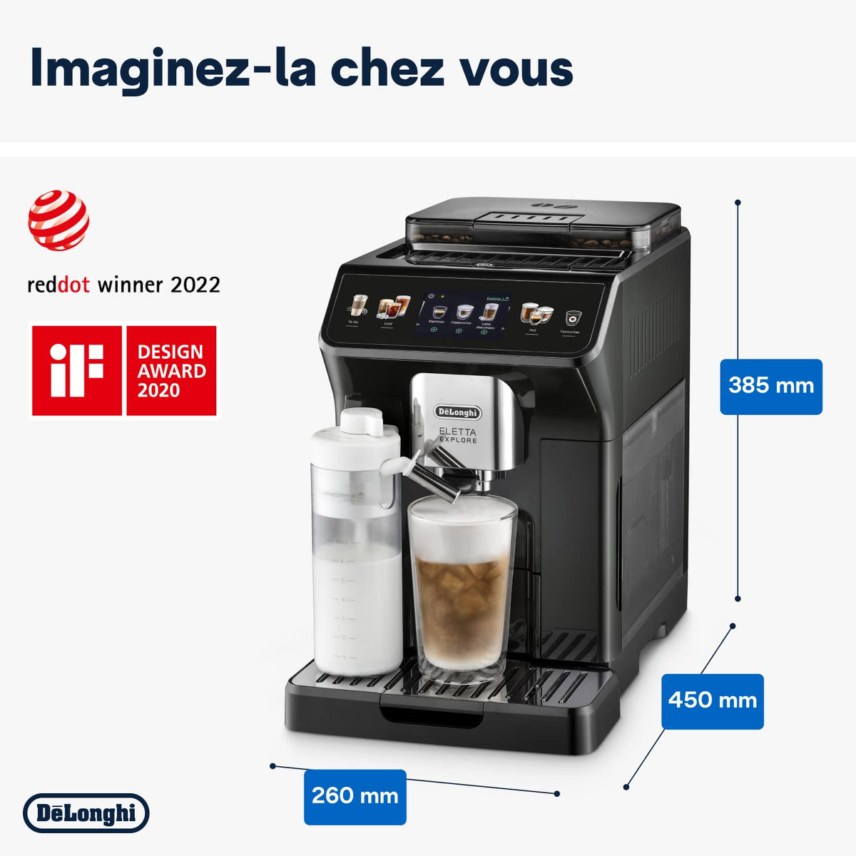 De'Longhi Eletta Explore Cold Brew ECAM452.67.G, Machine à Café Barista avec LatteCrema Hot and Cool, Machine à Espresso, Machine à Café Automatique, Extraction Froide, Pot à Café Inclus, Gris Foncé