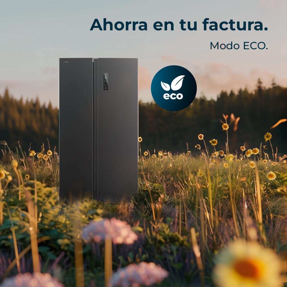 Cecotec Réfrigérateur Américain Bolero CoolMarket SBS 562 Dark D. 562 L, Classe D, Total No Frost, mode vacances, compresseur inverter, LED intérieure y porte réversible.