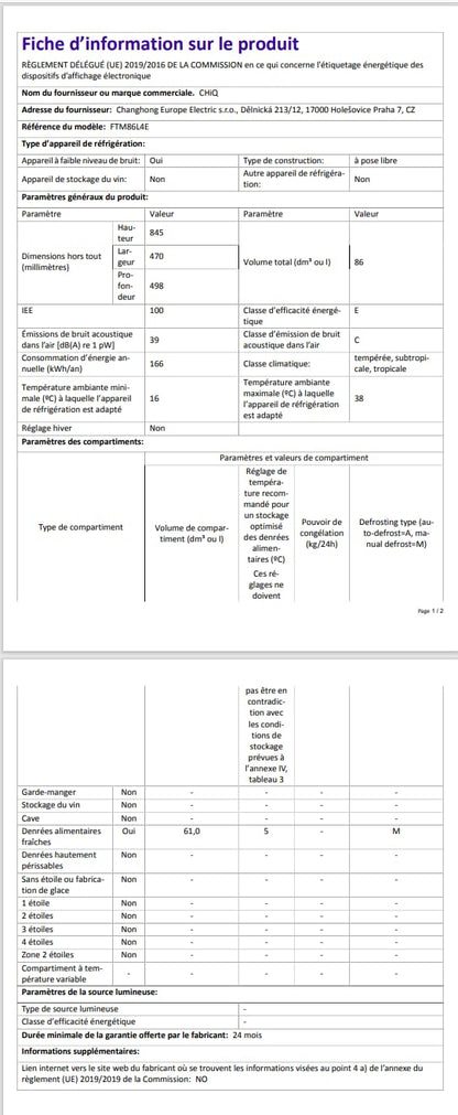 CHIQ Réfrigérateur congélateur en haut Réfrigérateur congélateur - 86 L (61/25L) - Portes réversibles, Congélateur 4 étoiles, Machine à glaçons, Garantie compresseur 12 ans, Classe E