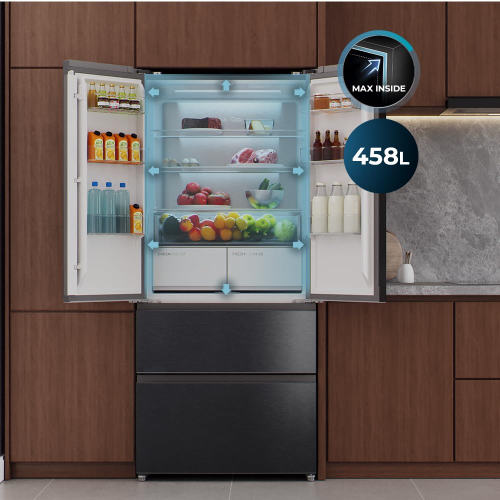 Cecotec Réfrigérateur Porte Française de 4 Portes Semi-Intégrable 458L Total No Frost Bolero CoolMarket F2D 458 SBI Dark E, Hauteur 189 cm et 83 cm Largeur, MetalFlexCooling, Compresseur Inverter