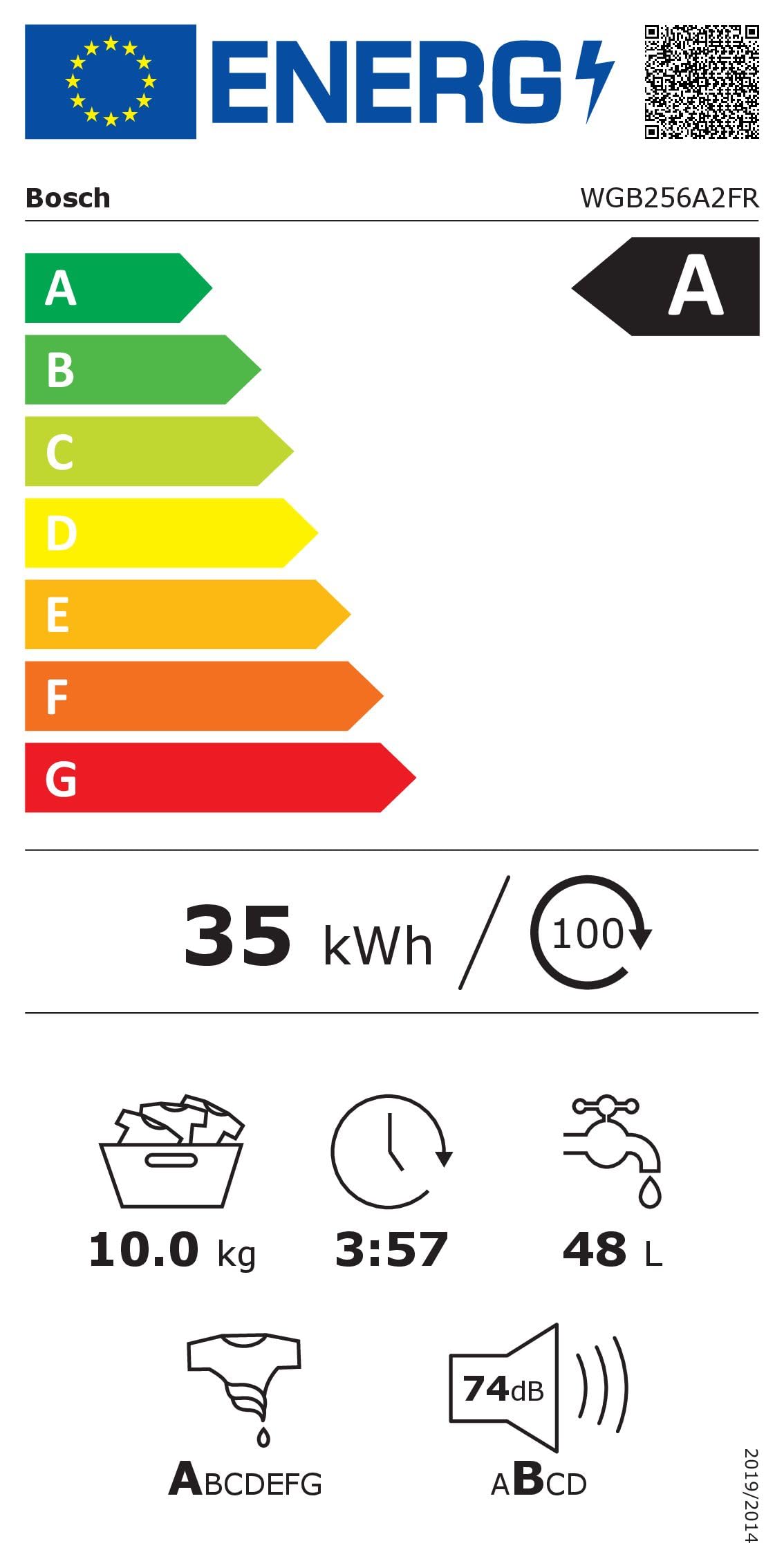 Bosch WGB256A2FR, Série 8, Lave-linge front, 10 kg, 1600 trs/min, Blanc