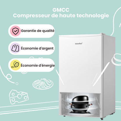 Comfee' RCD93WH2(E) Réfrigérateur à une porte, 93 L, Contrôle de la température, Pose libre sous le comptoir, Silencieux, Blanc
