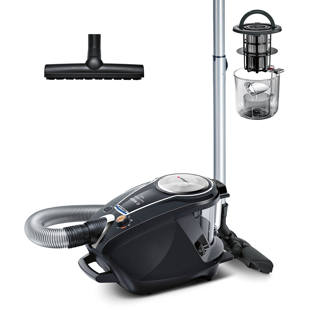 Bosch Electroménager Série 8, BGS7MS64, aspirateur traîneau sans Sac ProSilence, extrêmement Silencieux, Technologie SensorBagless et système de Nettoyage Intelligent du Filtre, Noir