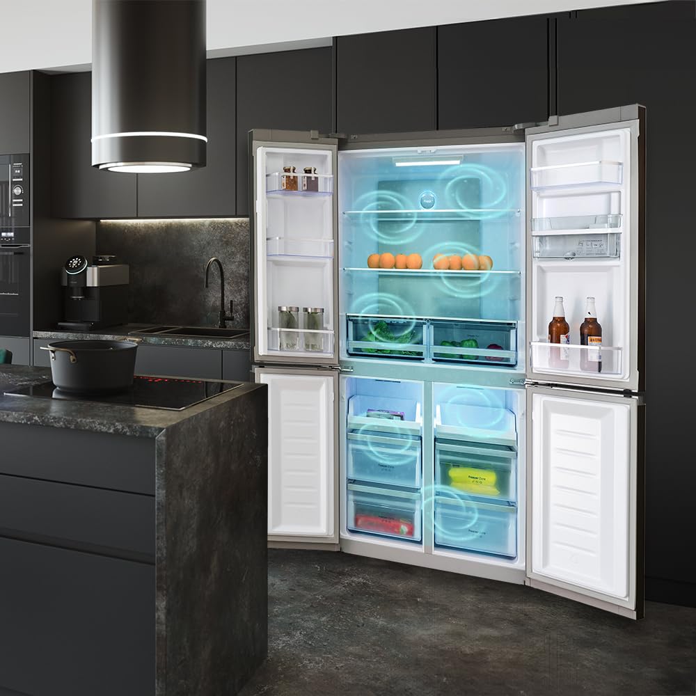 Cecotec Réfrigérateur Américain 4 Portes Dark de 564 L Bolero CoolMarket 4D 564 Dark E. 183 cm de Hauteur, 91 cm de Largeur, Distributeur d'Eau, Moteur Inverter Plus, NoFrost Total