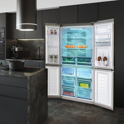 Cecotec Réfrigérateur Américain 4 Portes Dark de 564 L Bolero CoolMarket 4D 564 Dark E. 183 cm de Hauteur, 91 cm de Largeur, Distributeur d'Eau, Moteur Inverter Plus, NoFrost Total