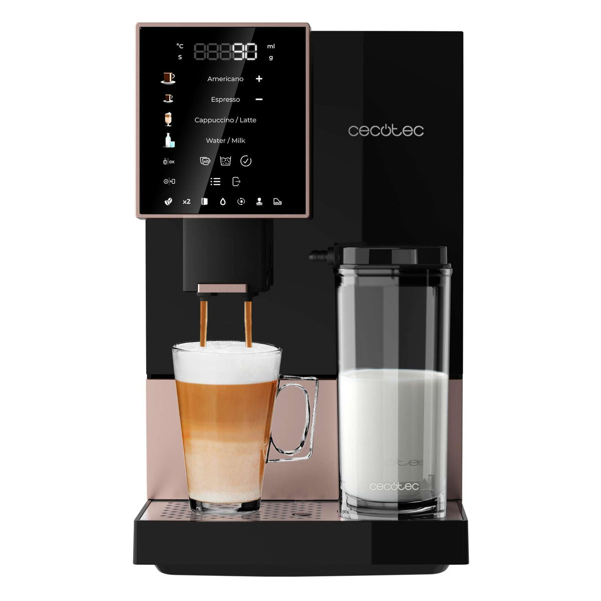 Cecotec Machine a Cafe Grain Cremmaet Compactccino Black Rose.19 barres,Thermoblock, Grains de café fraîchement moulus avec Plug&Play,Réservoir de café de 150gr avec moulin, 1,1 L d'eau,400ml de lait