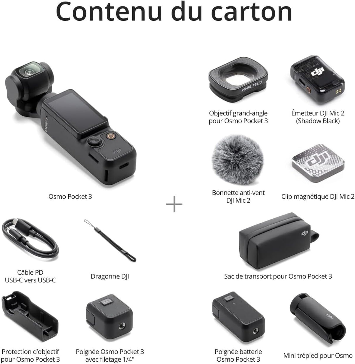 DJI Osmo Pocket 3 Créateur Bundle, camera vlog CMOS 1'' et Vidéo 4K/120 ips, digital et petite, Stabilisation à 3 axes, Suivi Facial/Objet, MAP rapide