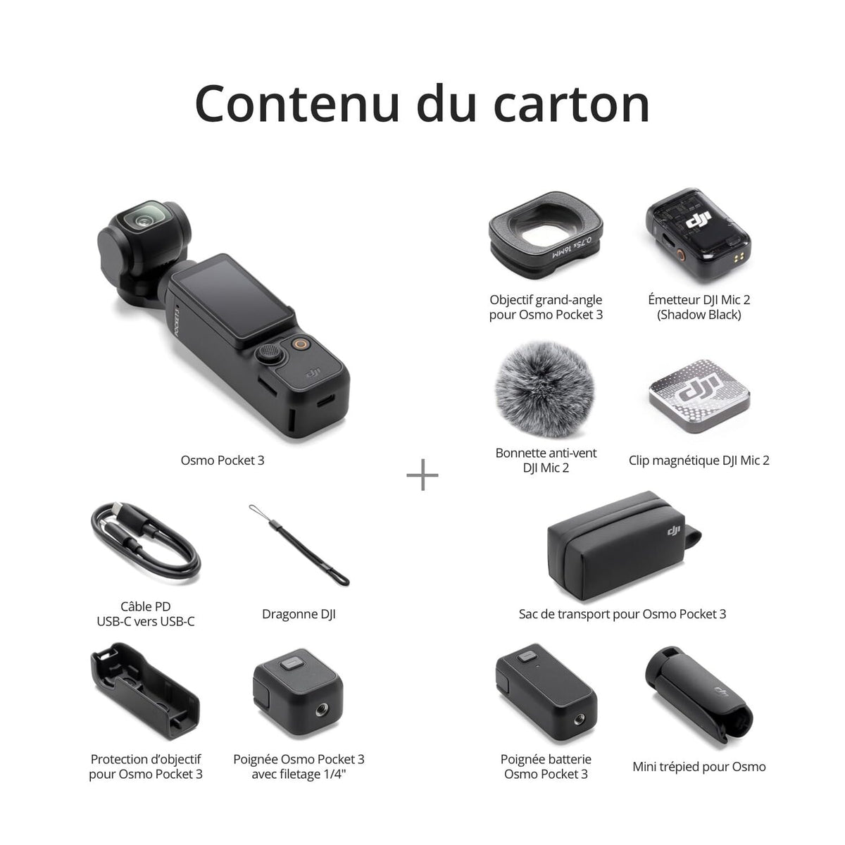 DJI Osmo Pocket 3 Créateur Bundle, camera vlog CMOS 1'' et Vidéo 4K/120 ips, digital et petite, Stabilisation à 3 axes, Suivi Facial/Objet, MAP rapide