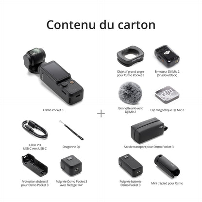 DJI Osmo Pocket 3 Créateur Bundle, camera vlog CMOS 1'' et Vidéo 4K/120 ips, digital et petite, Stabilisation à 3 axes, Suivi Facial/Objet, MAP rapide