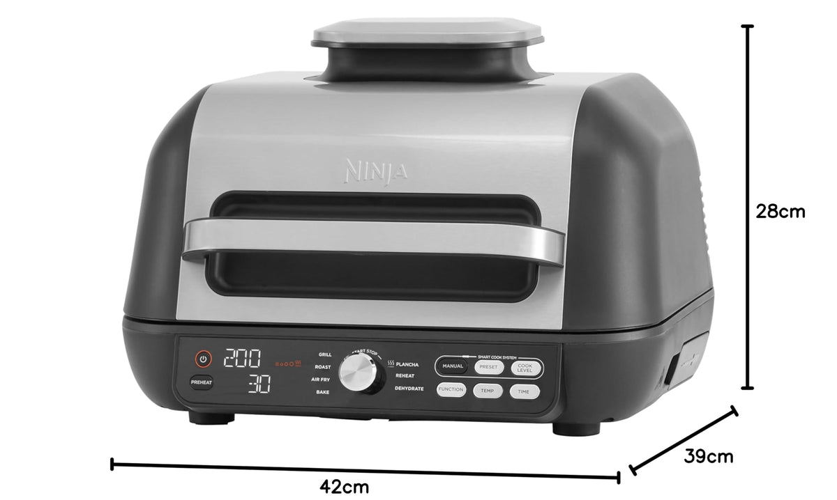 Ninja Foodi MAX PRO Grill, Plancha et Friteuse à air avec sonde de cuisson numérique, 3,8L, 7 en 1, Grill, Air Fryer, Cuire, Rôtir et plus, Pièces lavables au lave-vaisselle, Argent/Noir AG651EU