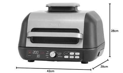 Ninja Foodi MAX PRO Grill, Plancha et Friteuse à air avec sonde de cuisson numérique, 3,8L, 7 en 1, Grill, Air Fryer, Cuire, Rôtir et plus, Pièces lavables au lave-vaisselle, Argent/Noir AG651EU