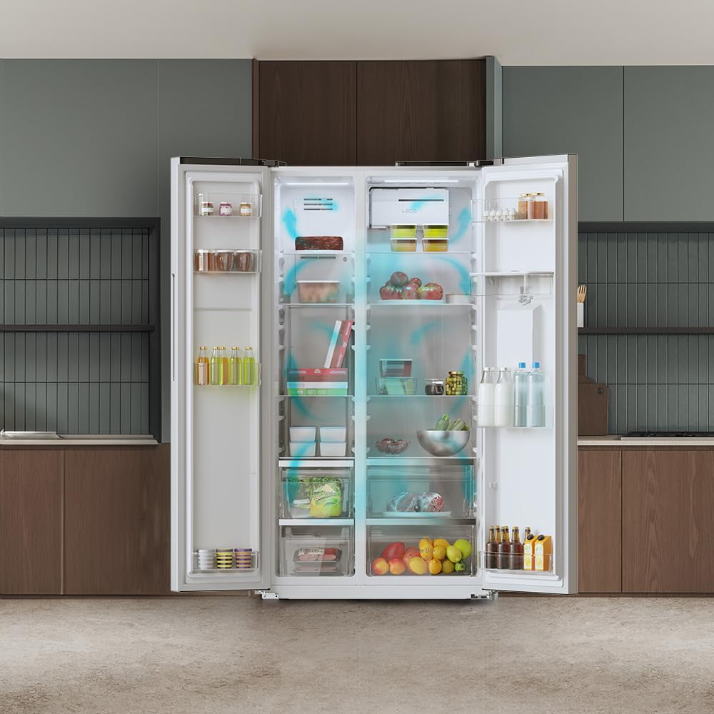 Cecotec Réfrigérateur Américain Bolero CoolMarket SBS 559 Inox E, 559 L, 177 cm x 90 cm, Classe E, Système Multi Air Flow, Total No Frost, Moteur Inve