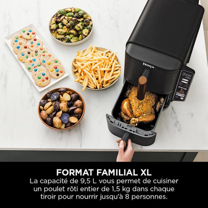 NINJA Double Stack XL Air Fryer 2 Compartiments Verticale, Compact, 4 Niveaux de Cuisson, Capacité de 9,5L, Air Fryer 6-en 1, Pièces Antiadhésives Amovibles Lavables Au Lave-Vaisselle, Noir/Cuivre