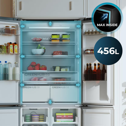 Cecotec Réfrigérateur 4 Portes Semi-Intégrable Total No Frost Bolero CoolMarket 4D 456 SBI Inox E, Extra Capacité Max 456 L, Hauteur 189 cm et 83 cm Largeur, MetalFlexCooling, Compresseur Inverter