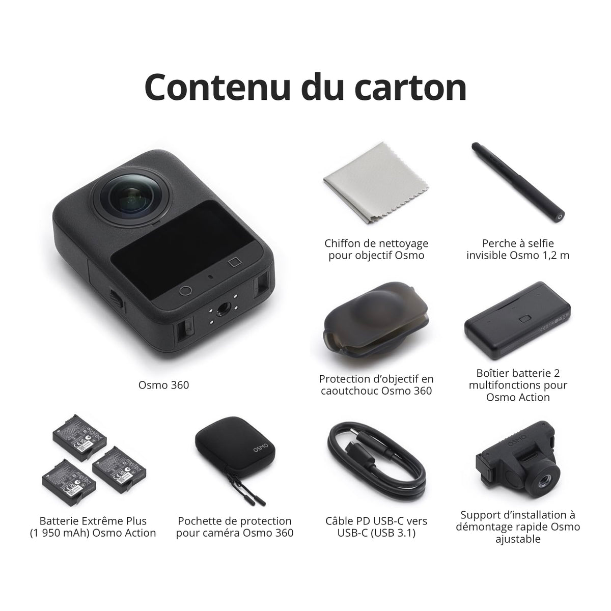DJI Bundle Aventure Osmo 360, caméra 360 avec imagerie 360° de 1 Pouce, autonomie de Batterie prolongée avec 3 Batteries, vidéo 360° en 8K Native, caméra d’Action pour Sports, vlog