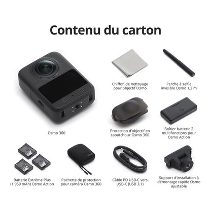 DJI Bundle Aventure Osmo 360, caméra 360 avec imagerie 360° de 1 Pouce, autonomie de Batterie prolongée avec 3 Batteries, vidéo 360° en 8K Native, caméra d’Action pour Sports, vlog