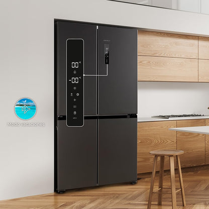 Cecotec American Refrigerator 4 Doors Dark 490 L CoolMarket 4D 490 Dark E. 183 cm High, 91 cm Wide, Low Power Consumption, Inverter Plus Engine, Fast Cooling and Fast Freezing, Total NoFrost