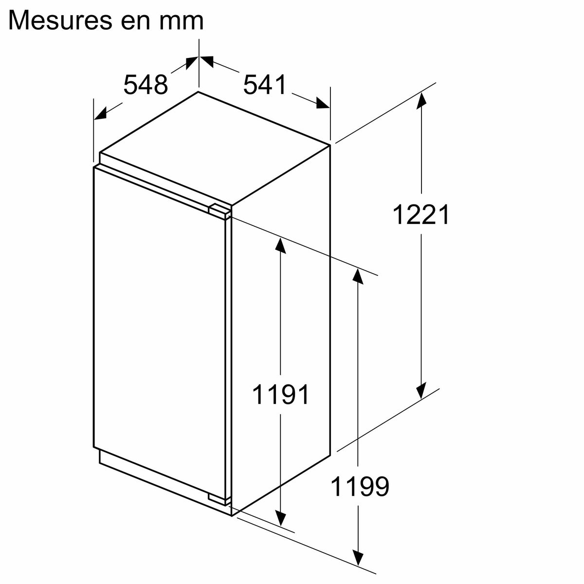 BOSCH KIR41VFE0, Série 4, Petit réfrigérateur, Encastrable, 122,5 x 56 cm, 204 L