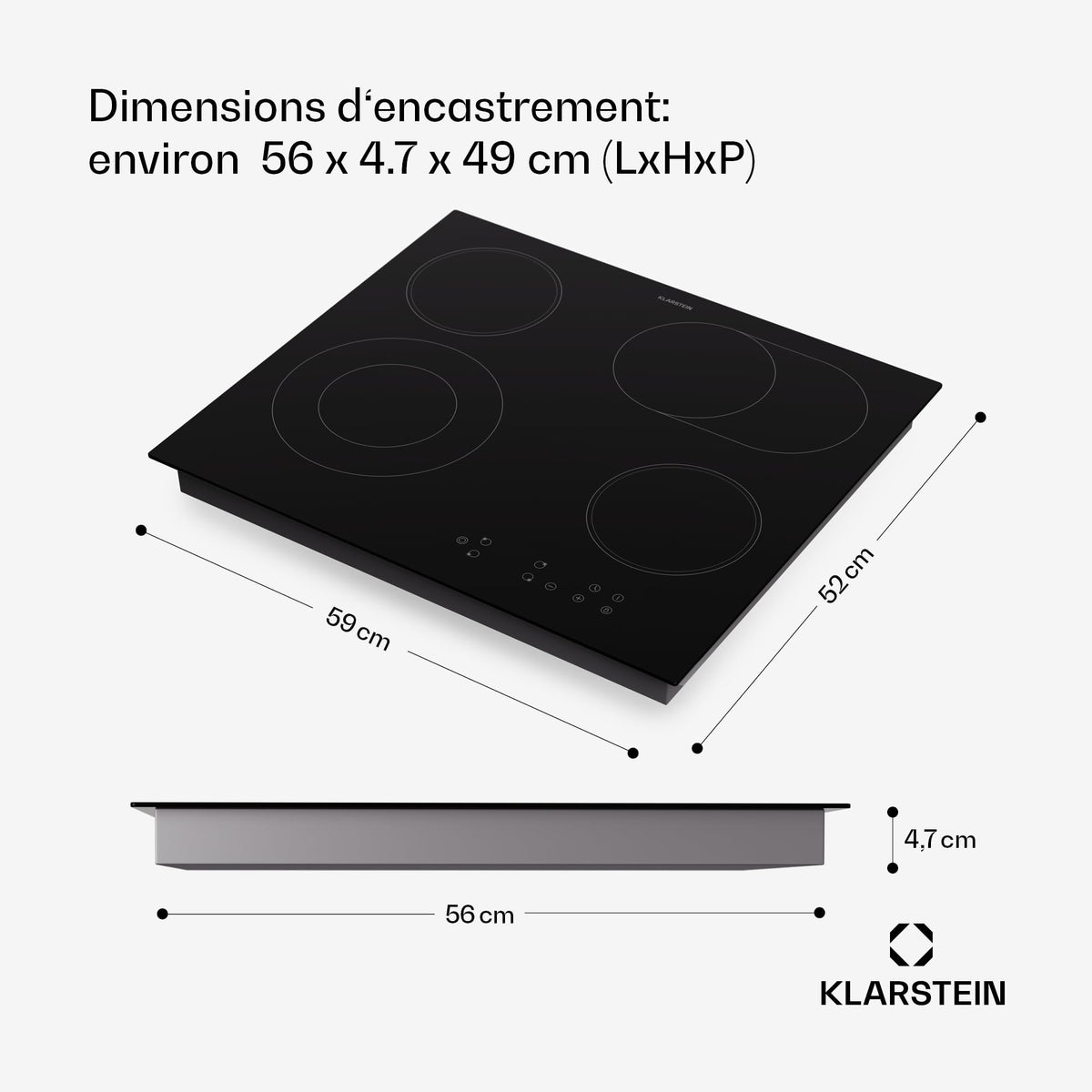 Klarstein Plaque Induction 6500W, Plaque de Cuisson Electrique à Induction, Plaque Induction Encastrées 4 feux, Tables de Cuisson, Plaques chauffantes ThermoBoost, Rechaud Electrique pour la Cuisine