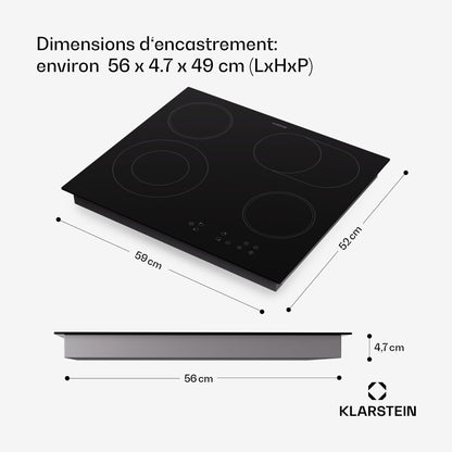 Klarstein Plaque Induction 6500W, Plaque de Cuisson Electrique à Induction, Plaque Induction Encastrées 4 feux, Tables de Cuisson, Plaques chauffantes ThermoBoost, Rechaud Electrique pour la Cuisine