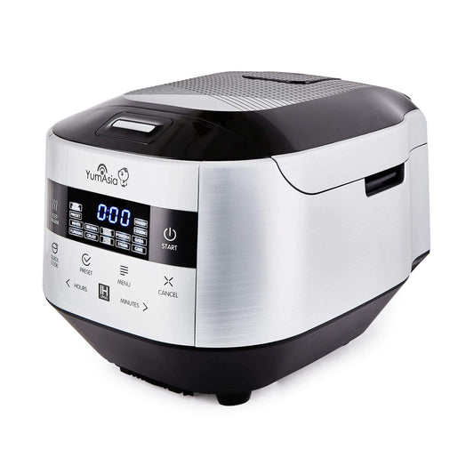 Yum Asia Bamboo Cuiseur à riz avec chauffage à induction (IH) et bol en céramique, 7 fonctions de cuisson au riz, 4 fonctions multicuiseurs, écran LED Motouch – 220-240V EU (Argent métallique)