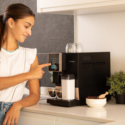 Cecotec Machine a Cafe Grain Cremmaet Compactccino Black Rose.19 barres,Thermoblock, Grains de café fraîchement moulus avec Plug&Play,Réservoir de café de 150gr avec moulin, 1,1 L d'eau,400ml de lait