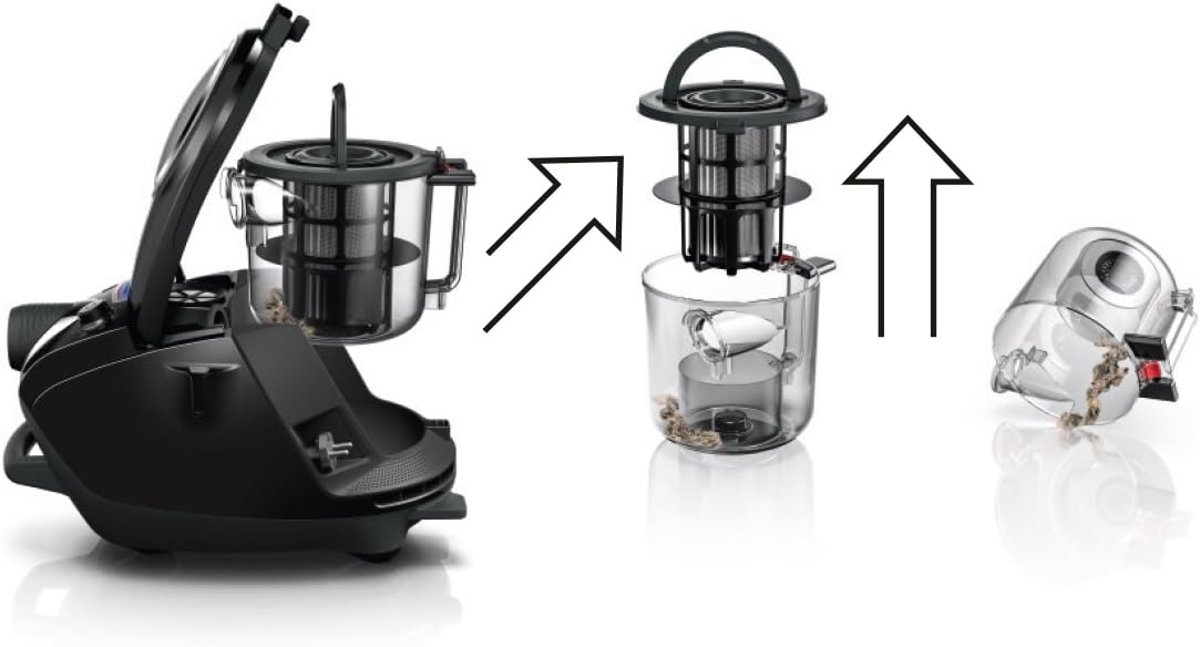 Bosch Electroménager Série 8, BGS7MS64, aspirateur traîneau sans Sac ProSilence, extrêmement Silencieux, Technologie SensorBagless et système de Nettoyage Intelligent du Filtre, Noir