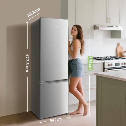 Comfee' RCB359IX2 Réfrigérateur Combiné, 262L(197+65), Grande Capacité, Low Frost, Hauteur 177,3 cm, Faible Bruit 39 dB, Éclairage LED, Température Réglable, Acier Inoxydable