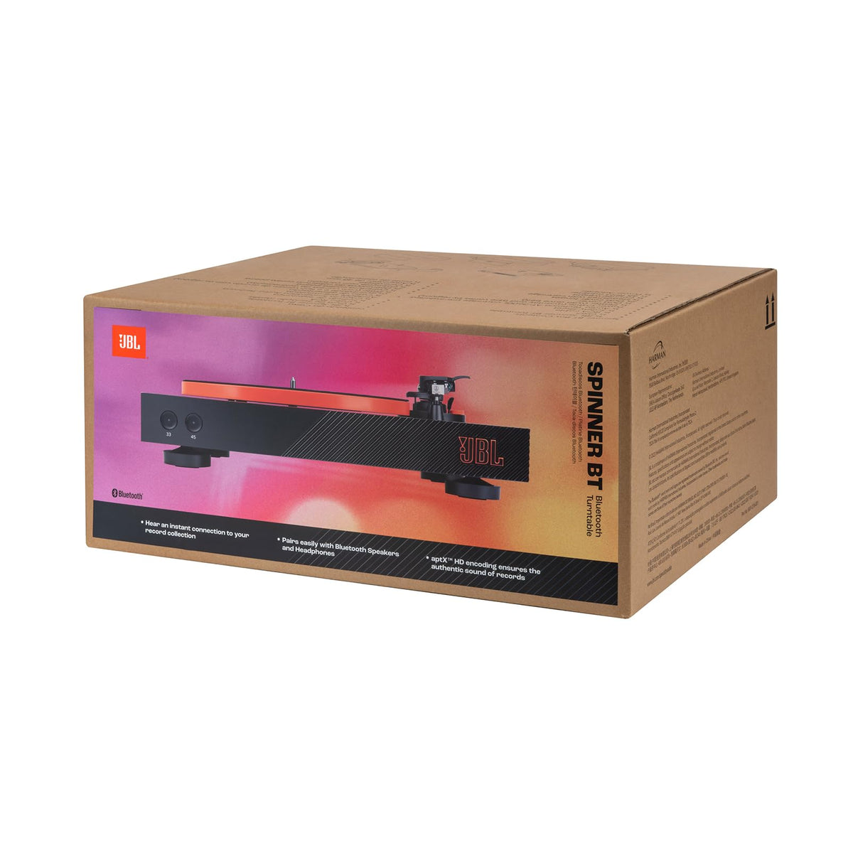 JBL Spinner BT, Platine Bluetooth avec AptX-HD, design dynamique, porte-cellule amovible, plateau en aluminium et entraînement par courroie, cellule magnétique mobile préinstallée, noir et orange