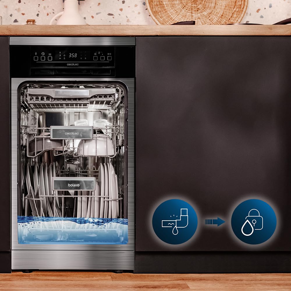 Cecotec Lave-vaisselle Bolero Aguazero 4201 Inox E. 1850 W, 11 couverts, 6 programmes, Classe E, Dual Zone Wash, Départ Différé, AquaStop Électronique, Panneau Tactile, 45 cm de largeur