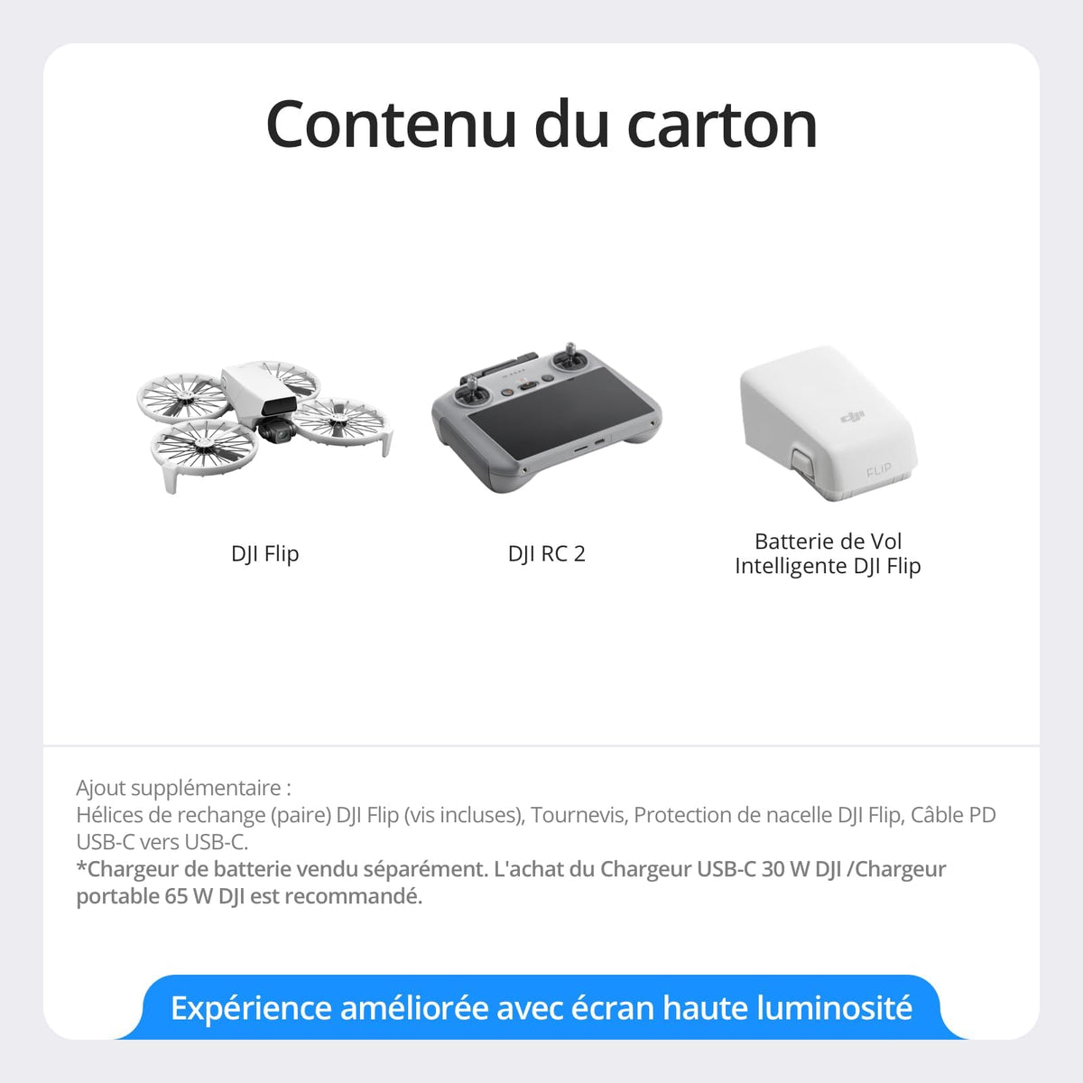 DJI Flip (radiocommande RC 2 avec écran), Drone Caméra 4K UHD Follow Me pour adultes, < 249 g, Nacelle à 3 axes, Transmission vidéo sur 13 km, Décollage palmaire, Temps de vol de 31 min