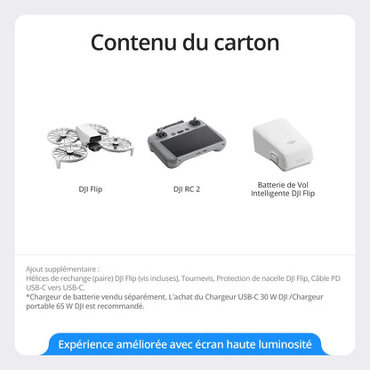 DJI Flip (radiocommande RC 2 avec écran), Drone Caméra 4K UHD Follow Me pour adultes, < 249 g, Nacelle à 3 axes, Transmission vidéo sur 13 km, Décollage palmaire, Temps de vol de 31 min