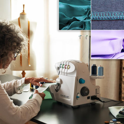 Cecotec Machine à Coudre Bellecouture Overlock, Vitesse 1100 tr/min, Pression du Pied-De-Biche Réglable, Entraînement Différentiel, Fonctions de Point à 4 Fils et Kit d'Accessoires
