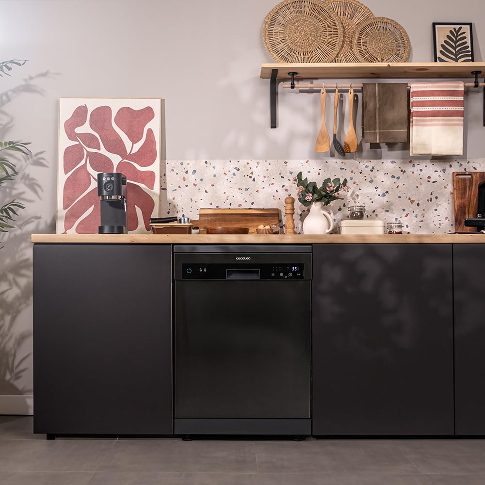 Cecotec Lave-Vaisselle Indépendant de 60 cm Bolero Aguazero 6200 Dark D, 1850W, 14 Couverts, 6 Programmes, Dual Zone Wash, Turbo Dry+, Demi-Charge, Dé