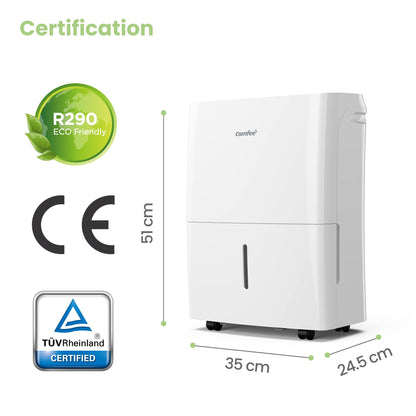 COMFEE Déshumidificateur Connecté 16L-jour, 4 Modes, Deshumidificateur d air electrique, Mode intelligent, Réservoir 3L, Pour pièce de 58-73㎡, MDDF-16DEN7 WF, Chambre, Garage, Fonctionne avec Alexa