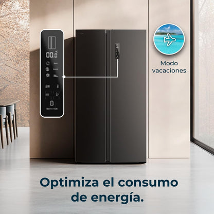Cecotec Réfrigérateur Américain Bolero CoolMarket SBS 562 Dark D. 562 L, Classe D, Total No Frost, mode vacances, compresseur inverter, LED intérieure y porte réversible.