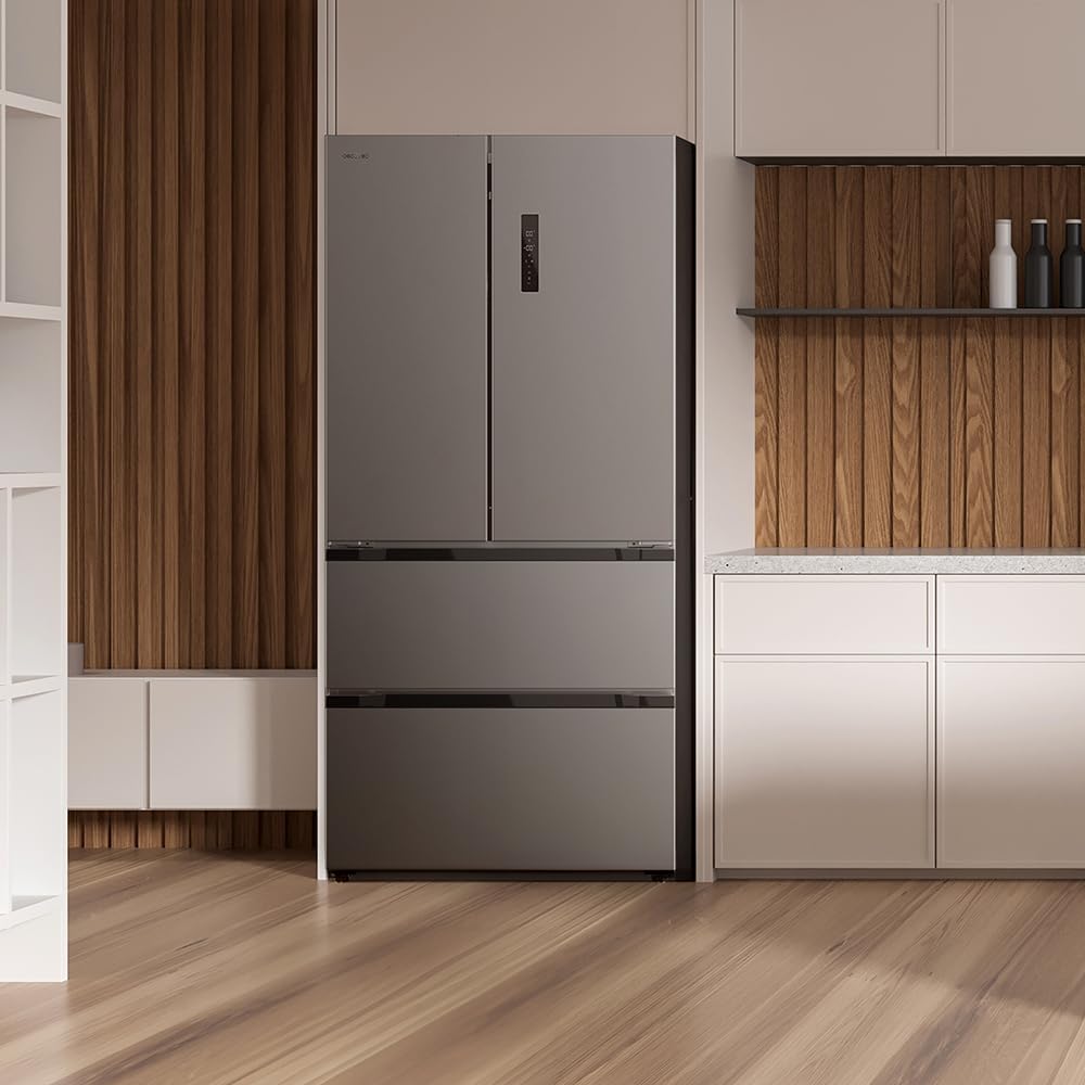 Cecotec Réfrigérateur Porte Française Inox 436L Bolero CoolMarket FD 436 Inox E, 183 x 83,6 cm, Basse Consommation, Compresseur Inverter Plus, Total No Frost, MultiAirFlow et Mode Vacances