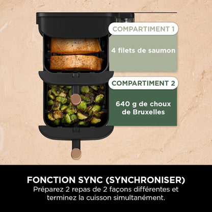 NINJA Double Stack XL Air Fryer 2 Compartiments Verticale, Compact, 4 Niveaux de Cuisson, Capacité de 9,5L, Air Fryer 6-en 1, Pièces Antiadhésives Amovibles Lavables Au Lave-Vaisselle, Noir/Cuivre